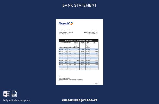 modello excel di estratto conto Venezuela Mercantil in stile verificato